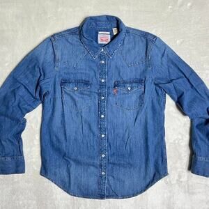Levi's Denim Button Up Shirt Women's S Pearl Snap Western Cowgirl Rodeo Vaquera